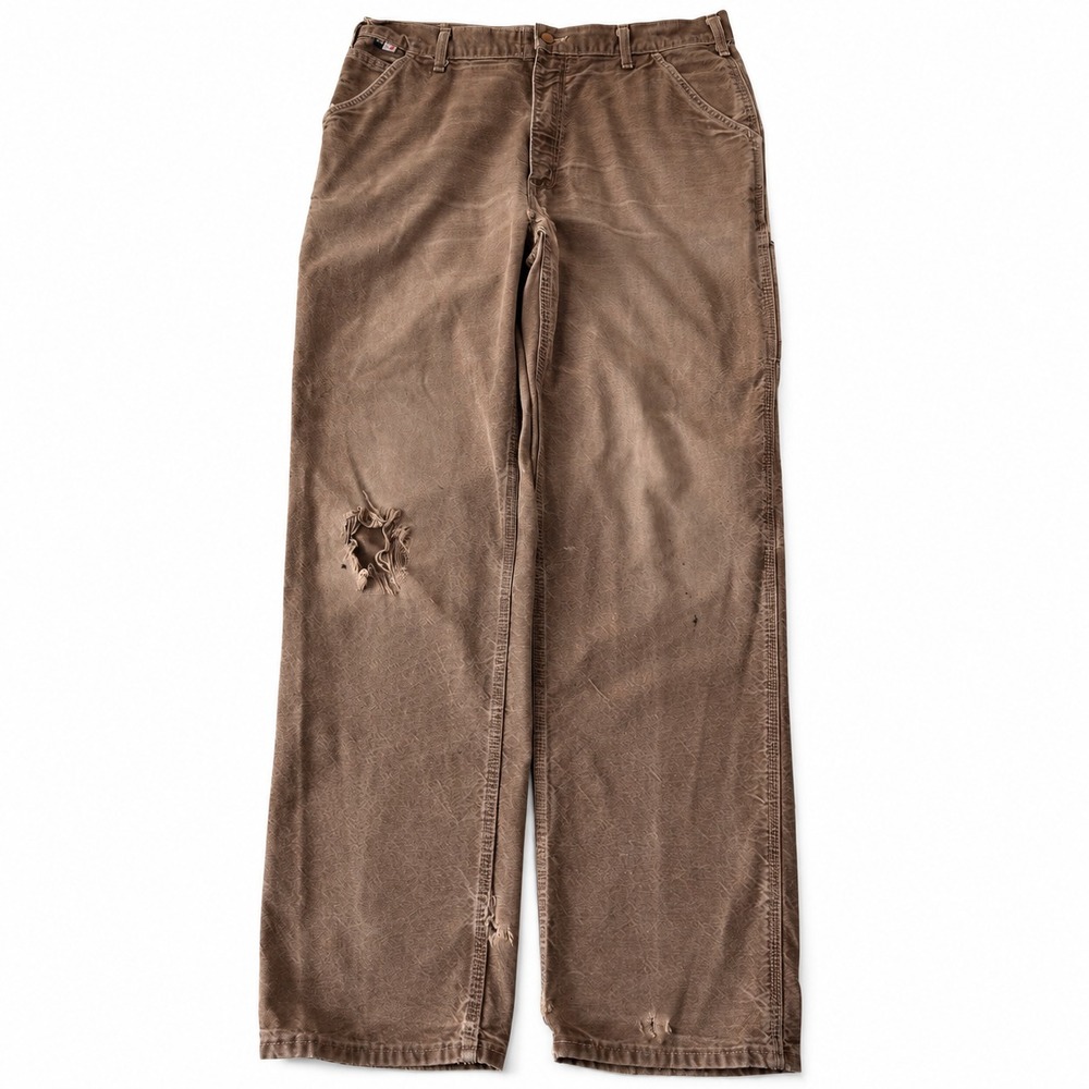 Carhartt FR Carpenter Cargo Pants Mens 36x36 Brown Canvas Relaxed Fit Distressed